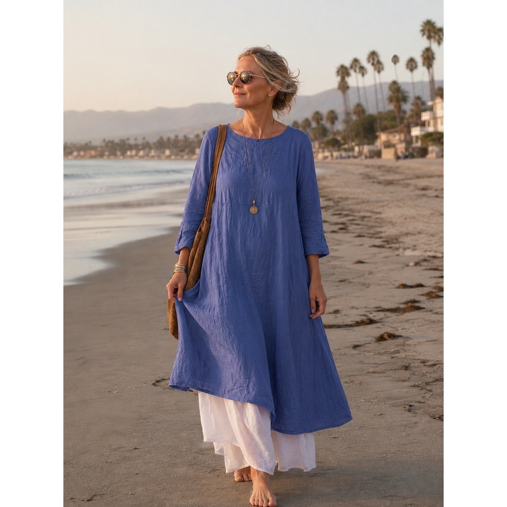 Modern Romantic Long Sleeve Rayon Sheath Dress Lagenlook Contemporary Minimalist